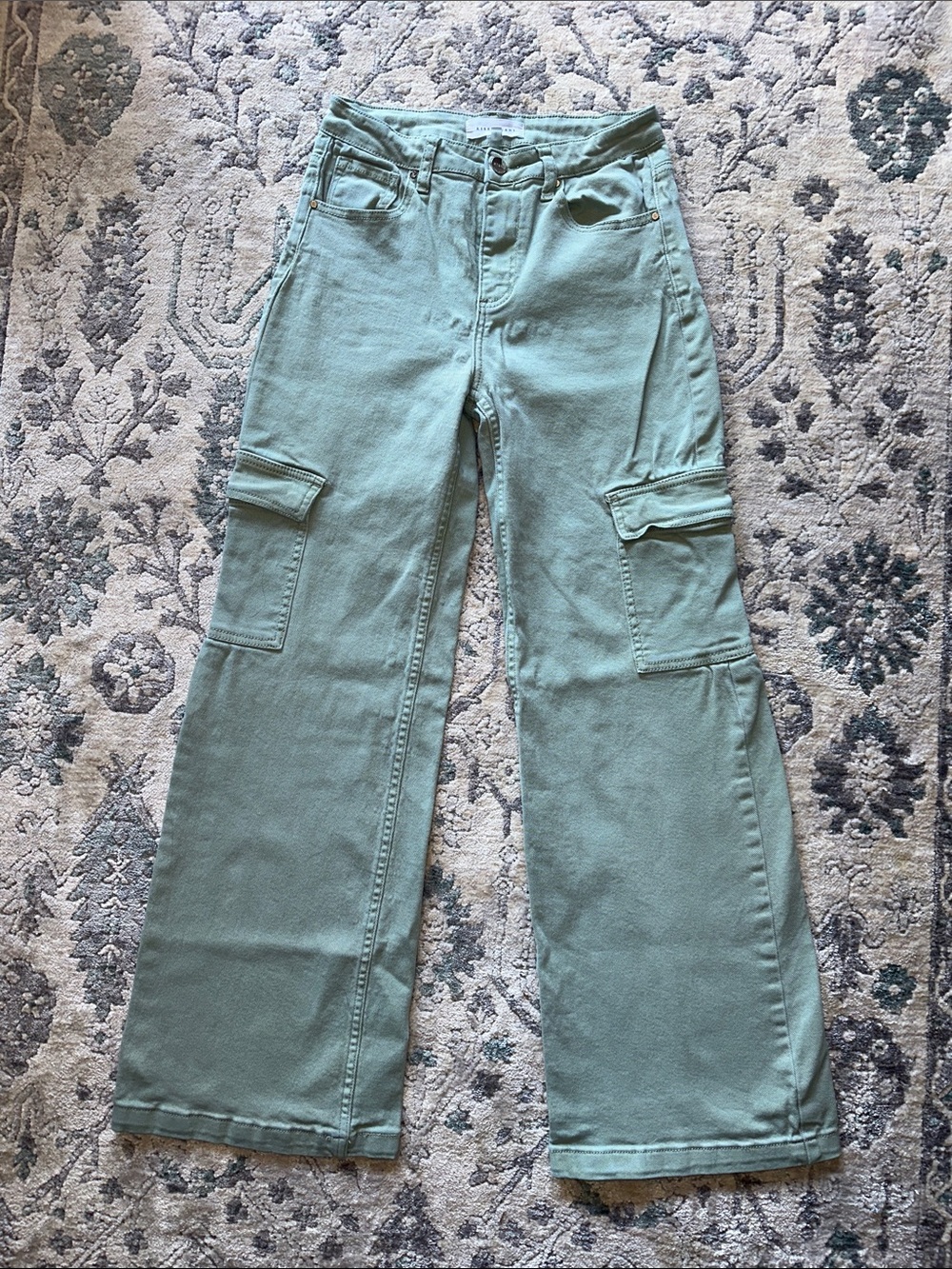 Straight Leg Cargo Jeans in Sage Green - Women